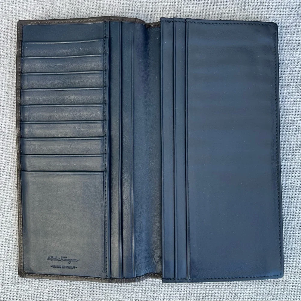 Salvatore Ferragamo Long Brown Wallet Monogram Embossed